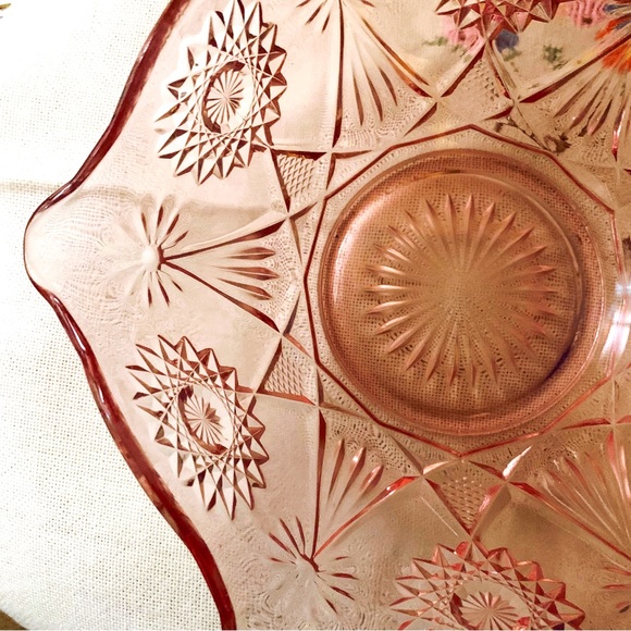 Vintage L.E. Smith. c. 1980s pink carnival glass dish - Picture 1 of 5